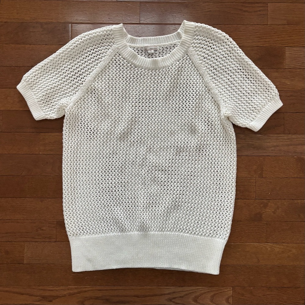 GAP White Knit Mesh Short Sleeve Cotton Blouse